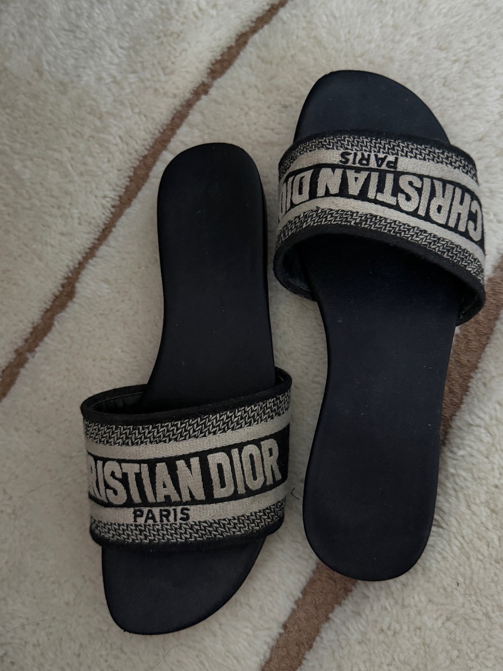 Dior dark navy/black and Beige Logo Slide Sandals
